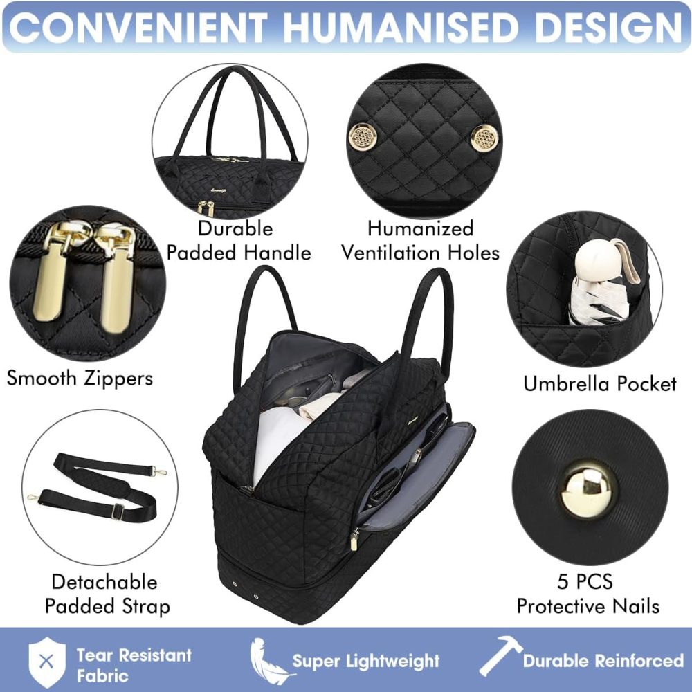 Large Women Travel Duffle Bag - Carry on Overnight Bag Weekend Travel Duffel Tote Bag Yoga Gym Bag with Wet Pocket Toiletry Weekender Overnight Bag for Travel Business Trips Sport Hospital Black - Image 3