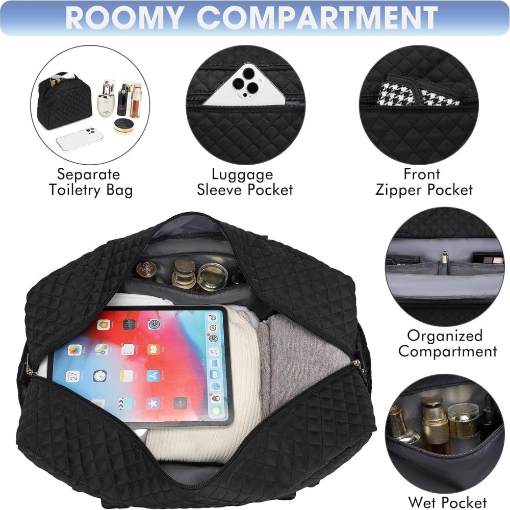 Large Women Travel Duffle Bag - Carry on Overnight Bag Weekend Travel Duffel Tote Bag Yoga Gym Bag with Wet Pocket Toiletry Weekender Overnight Bag for Travel Business Trips Sport Hospital Black - Image 4