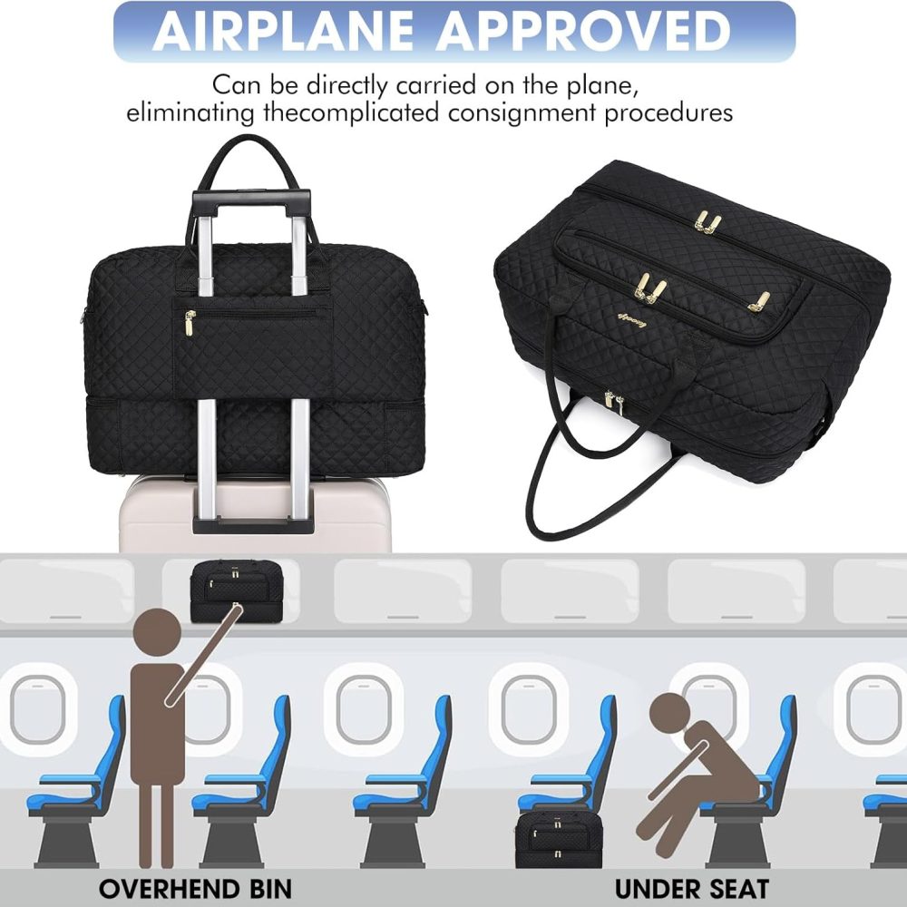 Large Women Travel Duffle Bag - Carry on Overnight Bag Weekend Travel Duffel Tote Bag Yoga Gym Bag with Wet Pocket Toiletry Weekender Overnight Bag for Travel Business Trips Sport Hospital Black - Image 5