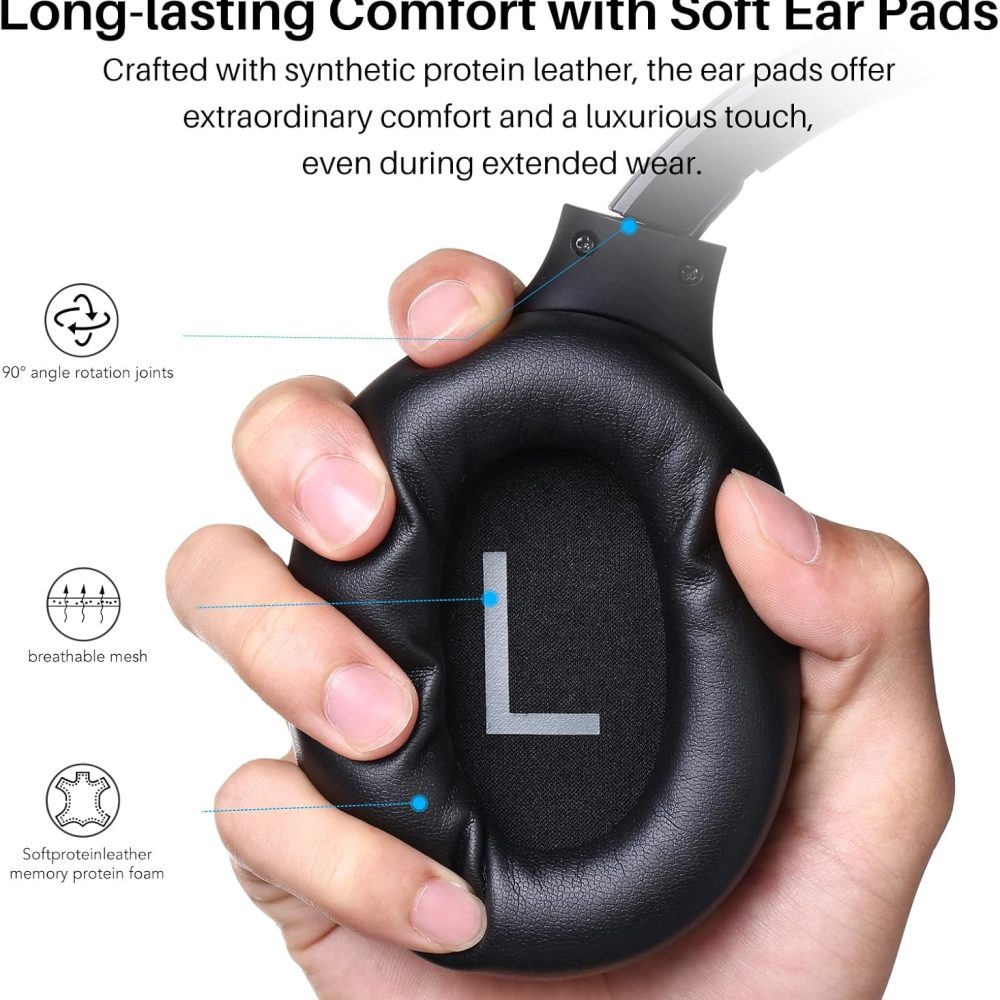 TOZO HT2 Hybrid Active Noise Cancelling Headphones, Wireless Over Ear Bluetooth Headset, 60H Playtime, Hi-Res Audio Custom EQ via App Deep Bass Comfort Fit Ear Cups, for Home Office Travel Black - Image 7